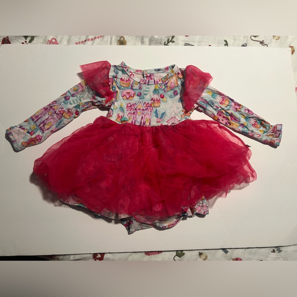 Birdie Bean Tulle Twirl pink gingerbread dress bamboo. Bodysuit dress